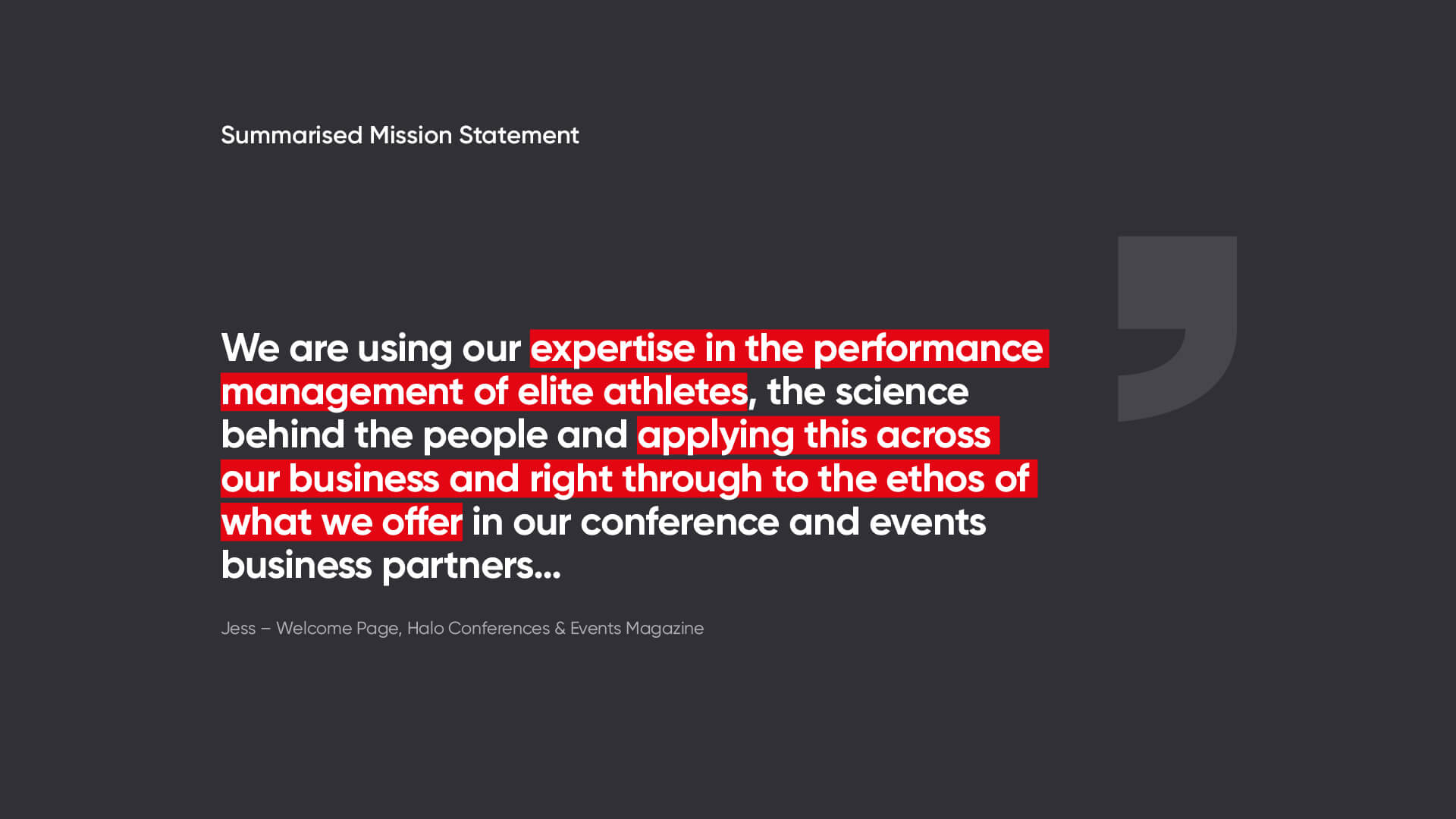 Halo Conferences & Events Mission Statement